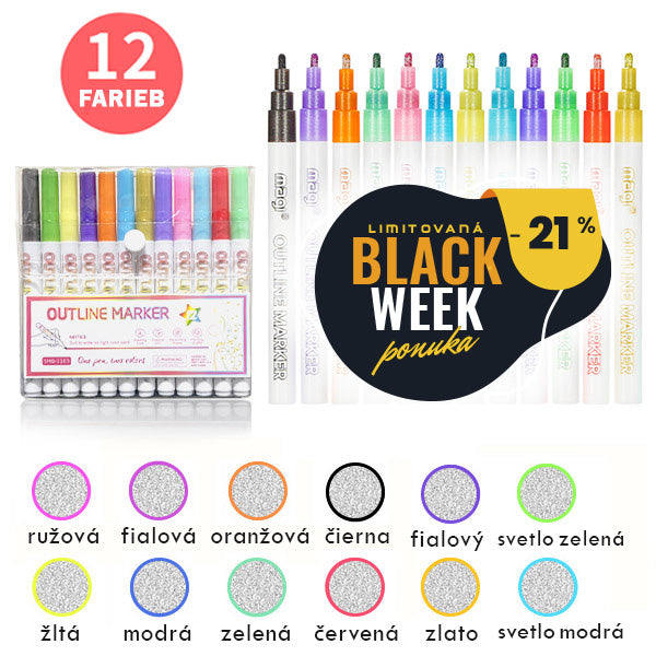 Sada farbiacich pier so strieborným kontúrom