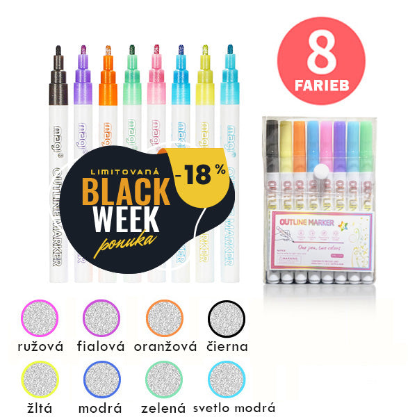 Sada farbiacich pier so strieborným kontúrom