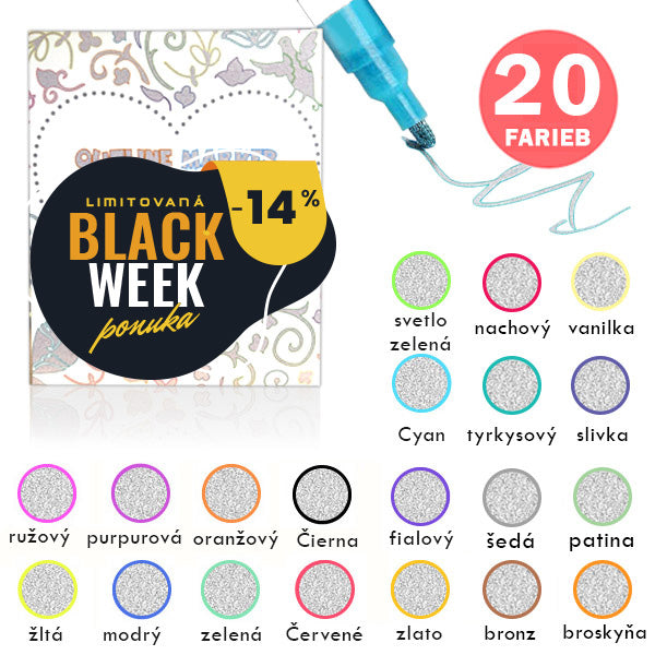 Sada farbiacich pier so strieborným kontúrom