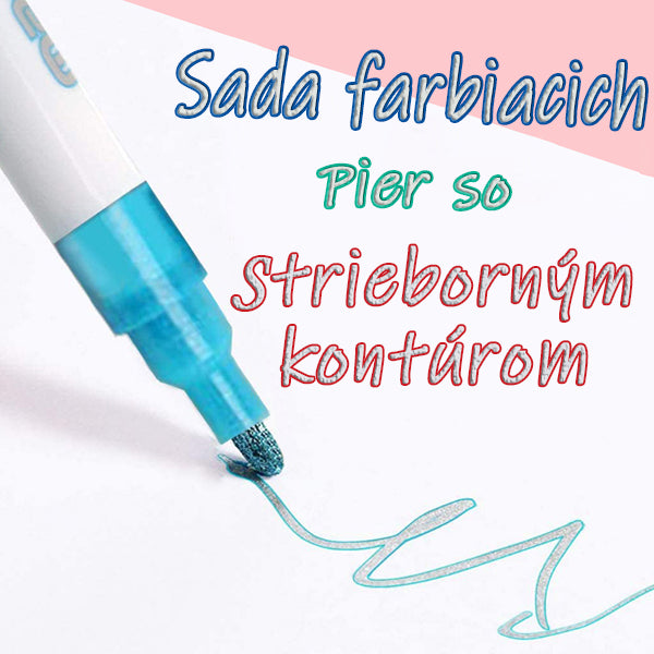 Sada farbiacich pier so strieborným kontúrom